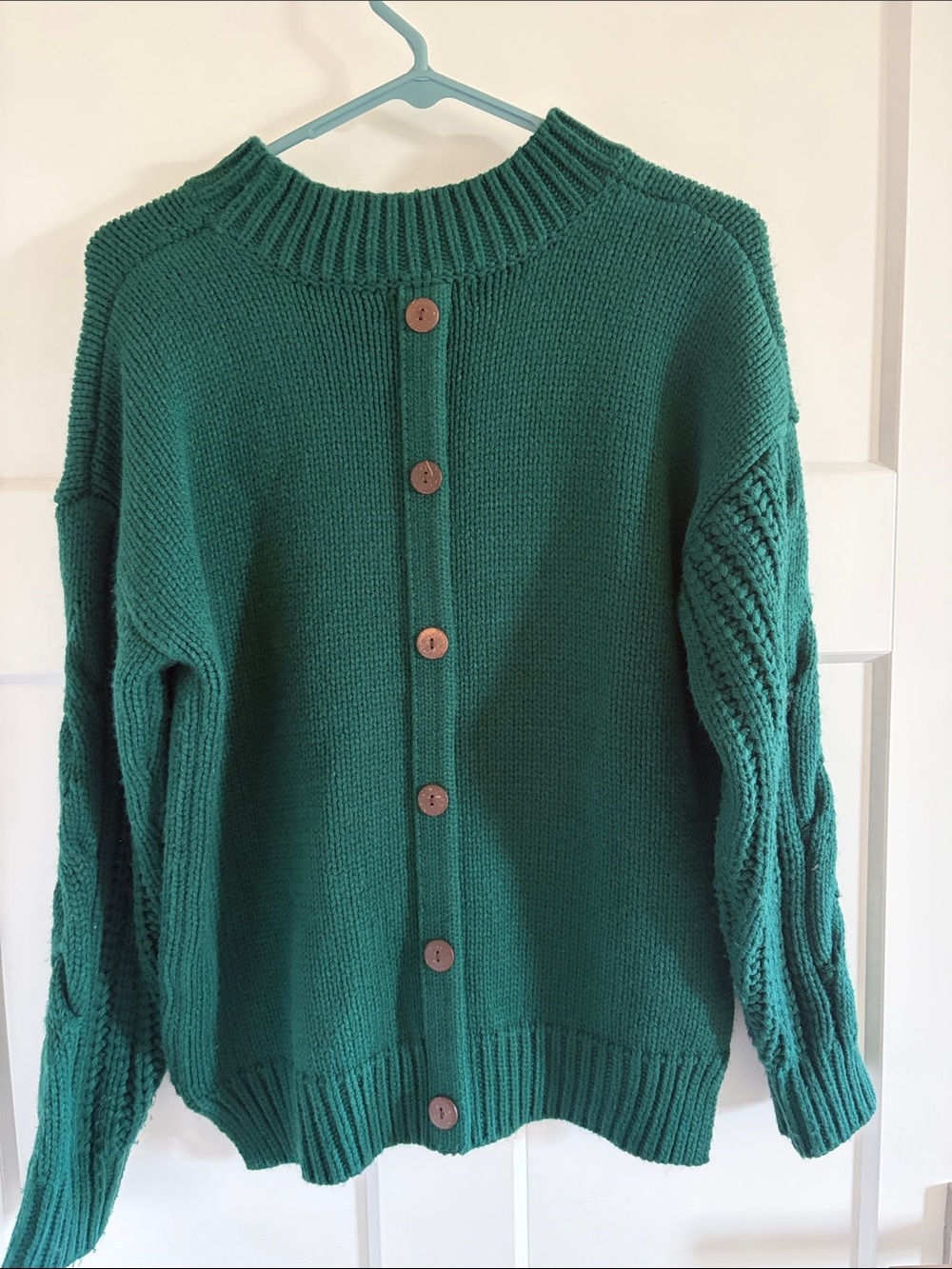 Roolee Teal Green Cable Sleeve Crewneck Sweater - Picture 3 of 3